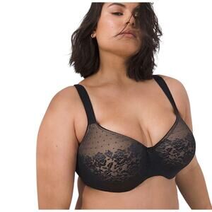 Soma 42DD Black Lace Bra Full Coverage Underwire Support Floral Mesh Adjustable